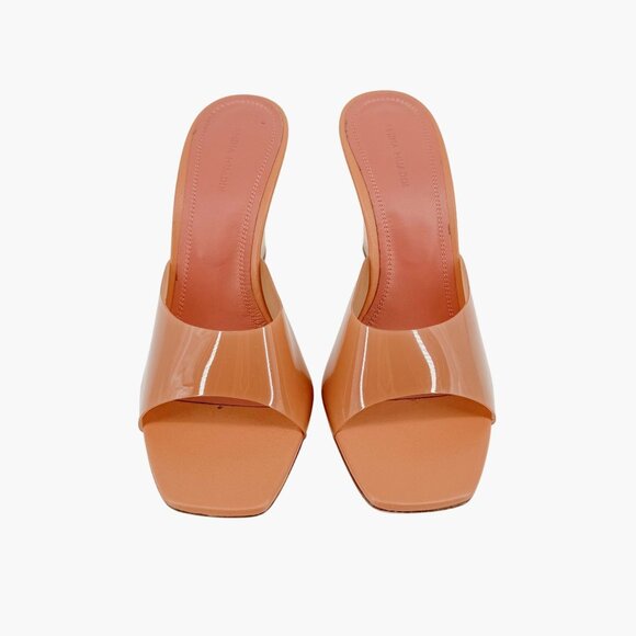 Amina Muaddi Lupita Glass Mule Wedge Size 40.5 US 10.5 Beige Tan PVC Slide Heels - Picture 4 of 15